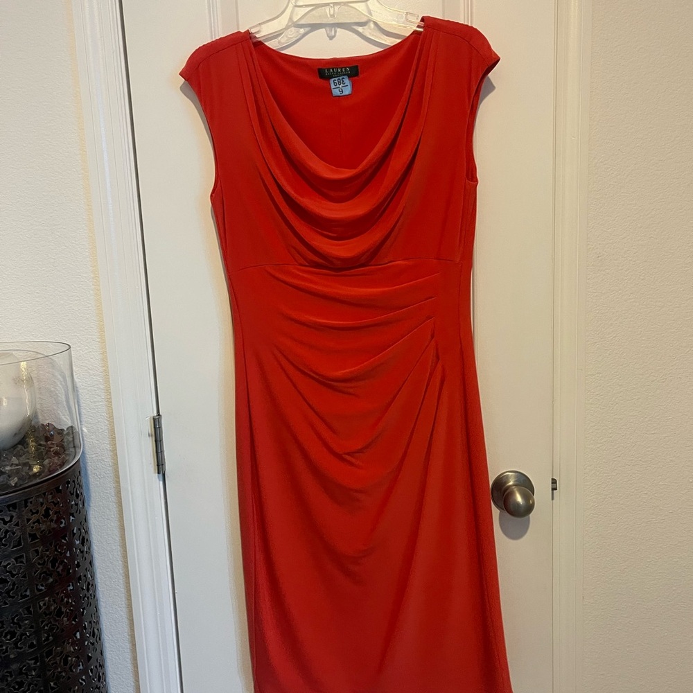 Lauren Ralph Lauren Red Draped Midi Dress